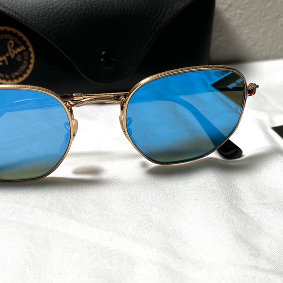 Ray-Ban Hexagonal sunglasses (RB3548N). Gold frame/blue mirrored lenses main image 5